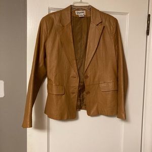 Vintage cognac leather blazer jacket Rachel Green
